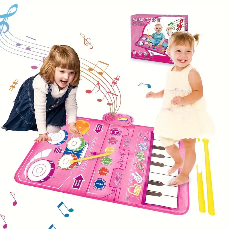 2 In 1 Baby Piano Toetsenbord Meisjes & Trommel Vloermat Met Stokken - Muzikaal Leren Zintuiglijk Speelgoed