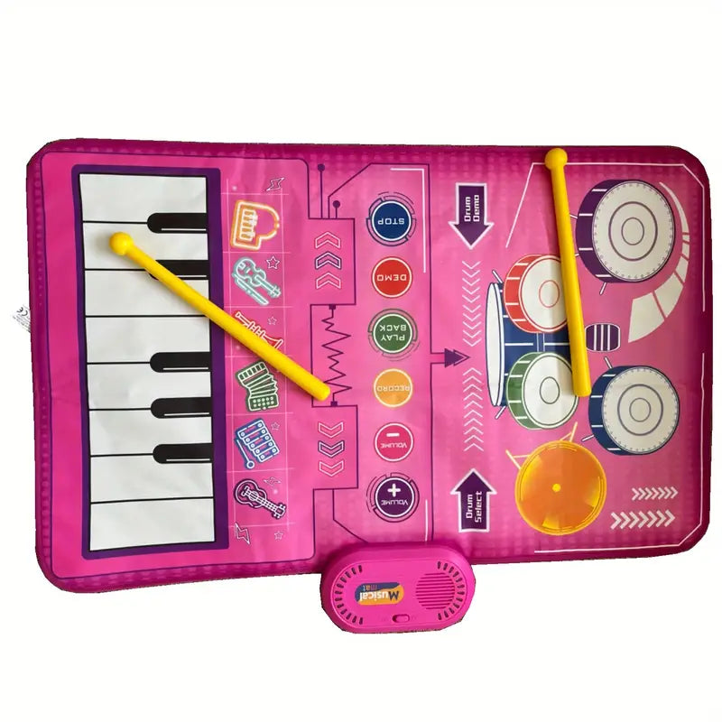 2 In 1 Baby Piano Toetsenbord Meisjes & Trommel Vloermat Met Stokken - Muzikaal Leren Zintuiglijk Speelgoed