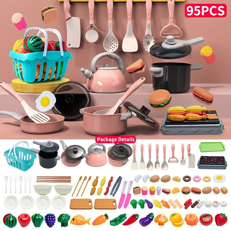 Deluxe Keuken Speelset Kinderen | 95-delige Educatieve Kookset met Eten, Fruit & Groenten | Rollenspel Simulatie Keuken vanaf 3 Jaar