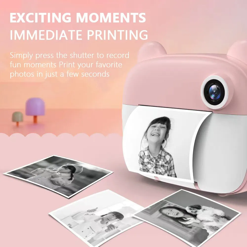 Instant Print V4 l Digitale Camera voor Kinderen l Thermische printer met 32gb SD