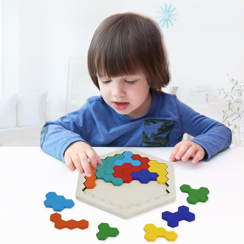 3D Hexagonale Houten Puzzel | Educatief Tangram Bordspel voor Kinderen | Breintraining Cadeau voor Kerst & Halloween!