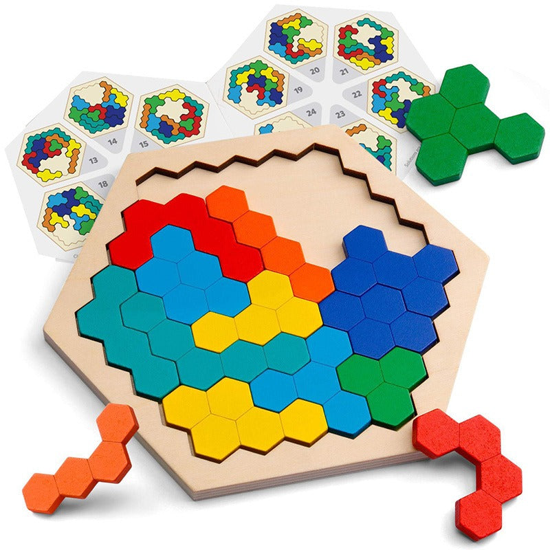 3D Hexagonale Houten Puzzel | Educatief Tangram Bordspel voor Kinderen | Breintraining Cadeau voor Kerst & Halloween!