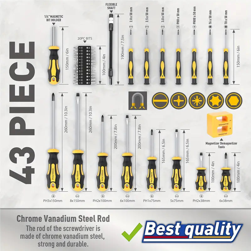 Magnetische Schroevendraaier Set 43 Delige l Chroom & Staal