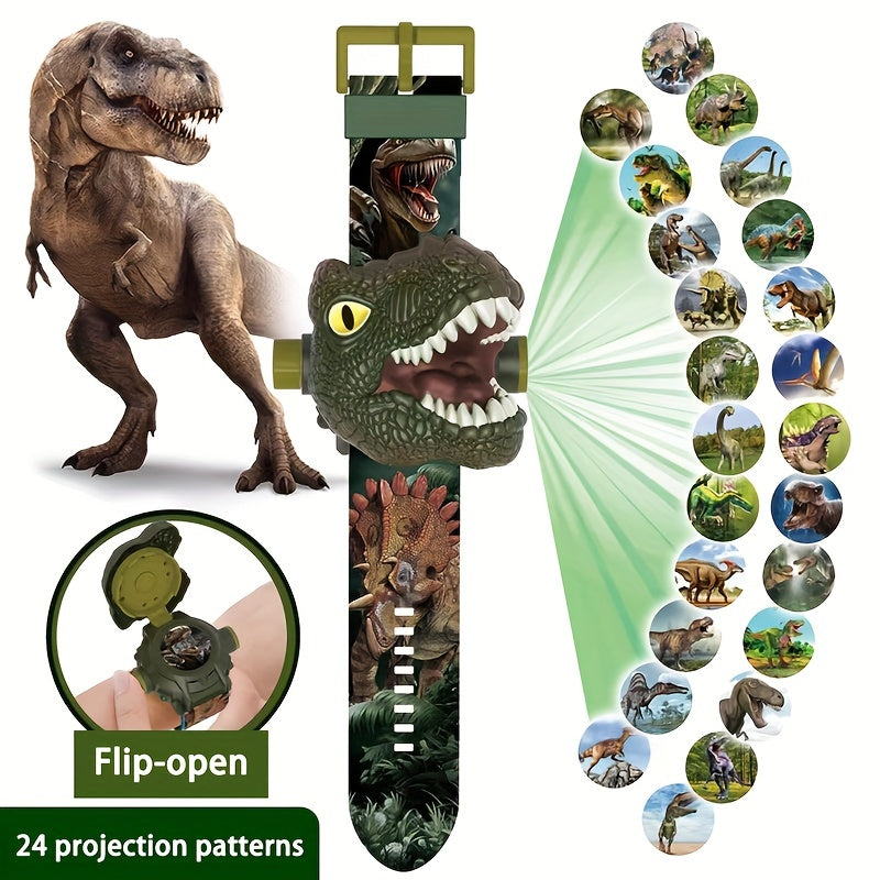 Dinosaurus Projectiehorloge Voor Kinderen | Elektronisch Flip Horloge Instelbaar Digitaal Scherm 3D Cartoon Dier 24 Projectiepatronen Voor Kinderen