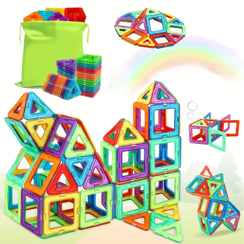 Magnetische Tegels V2 Speelgoedset (38 tot 80 stuks) l Montessori Speelgoed 3 ,4 ,5 ,6+ Jaar