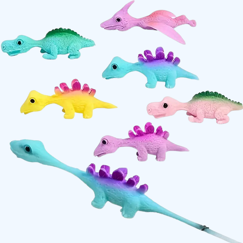 6 Stuks Schietdino Vinger Speelgoed | Mini Rubberen Dino Figuren | Vliegende Spellen en Cadeaus voor Feestjes