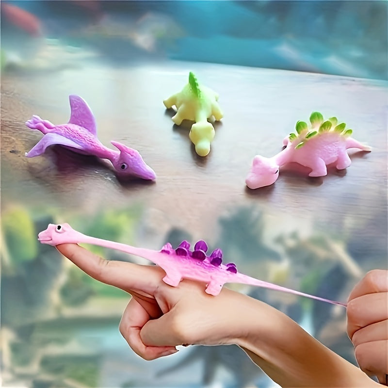 6 Stuks Schietdino Vinger Speelgoed | Mini Rubberen Dino Figuren | Vliegende Spellen en Cadeaus voor Feestjes