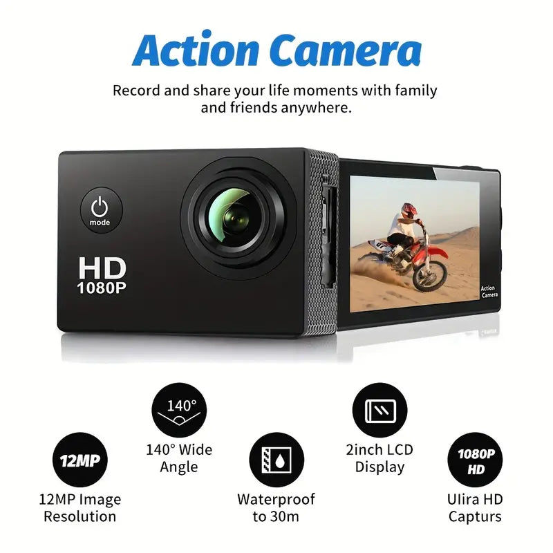 SportsPro l Sport Action Camera Zwart  l GO PRO l Waterdicht & 140 ° Wide Angle