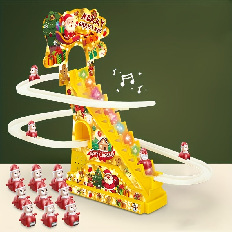 Elektrisch Santa Claus Klimladder Speelgoed - Glijbaan & Trap Speelset met Licht en Muziek | Perfect Kerstcadeau voor Jongens & Meisjes, Zonder Batterijen