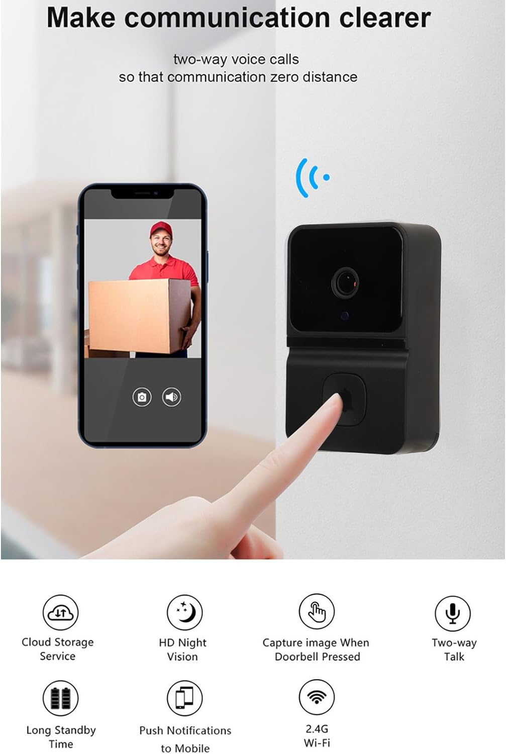 DoorCam PRO 2 l Video Deurbel l Zwarte WiFi Deurbel Camera  1080P