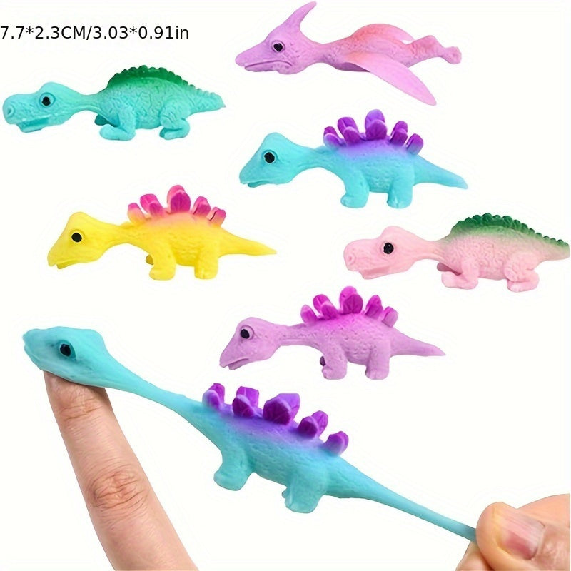 6 Stuks Schietdino Vinger Speelgoed | Mini Rubberen Dino Figuren | Vliegende Spellen en Cadeaus voor Feestjes