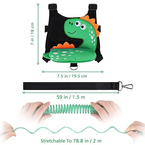 3 in 1 Peuter Harnas Dino met Ketting + Baby Anti Verlies Polsband l Veiligheid Kinderen