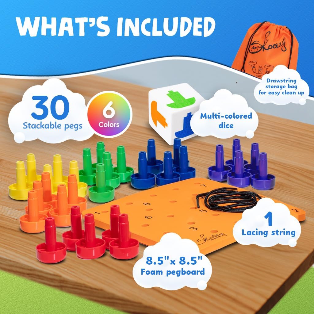 33-delige Montessori Pegboard Set | STEM Leer- en Sensorisch Educatief Speelgoed voor Kinderen van 2+