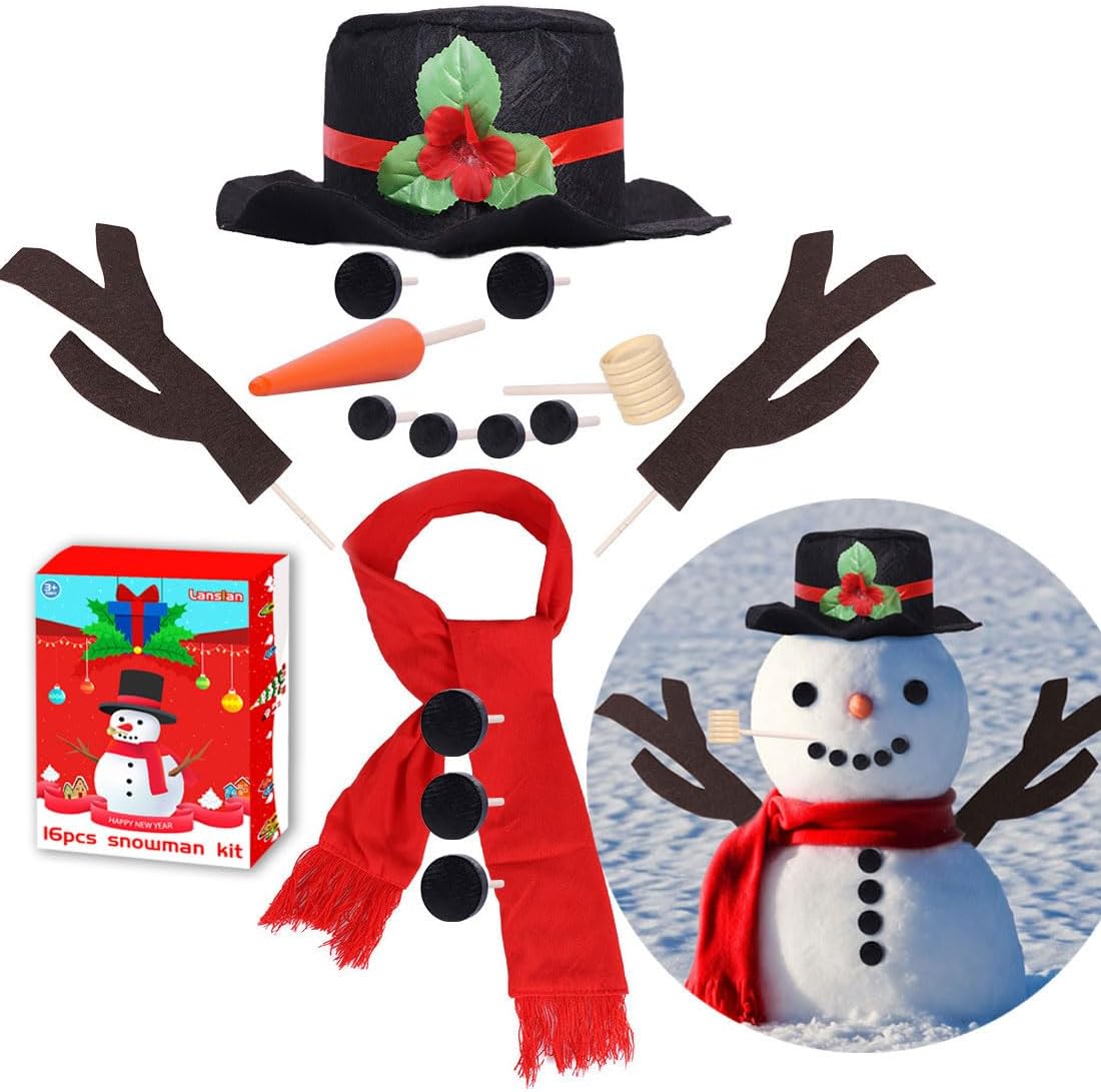 16-delige Sneeuwpop Versierkit | Sneeuwspeelgoed Buitenplezier voor Kinderen Kerst Winter Feestdecoratie