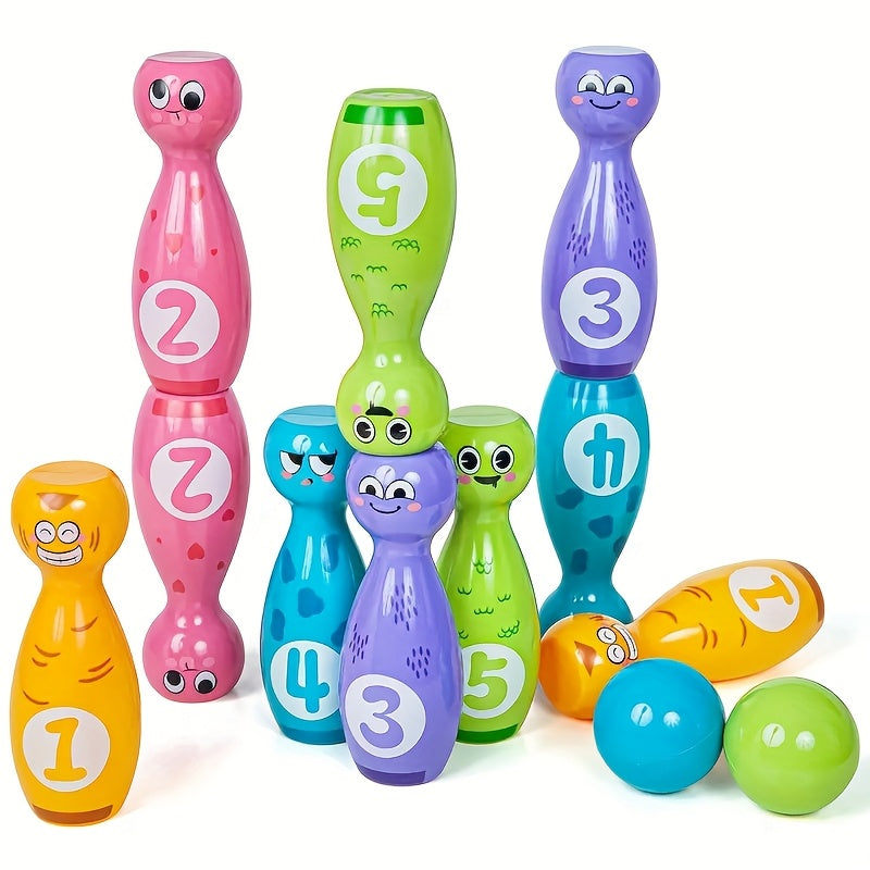 Kinderset Bowling met Leuke Cartoonuitdrukkingen | Duurzaam, Kleurbestendig & Vlekvrij, Perfect Cadeau voor Kinderen en Peuters