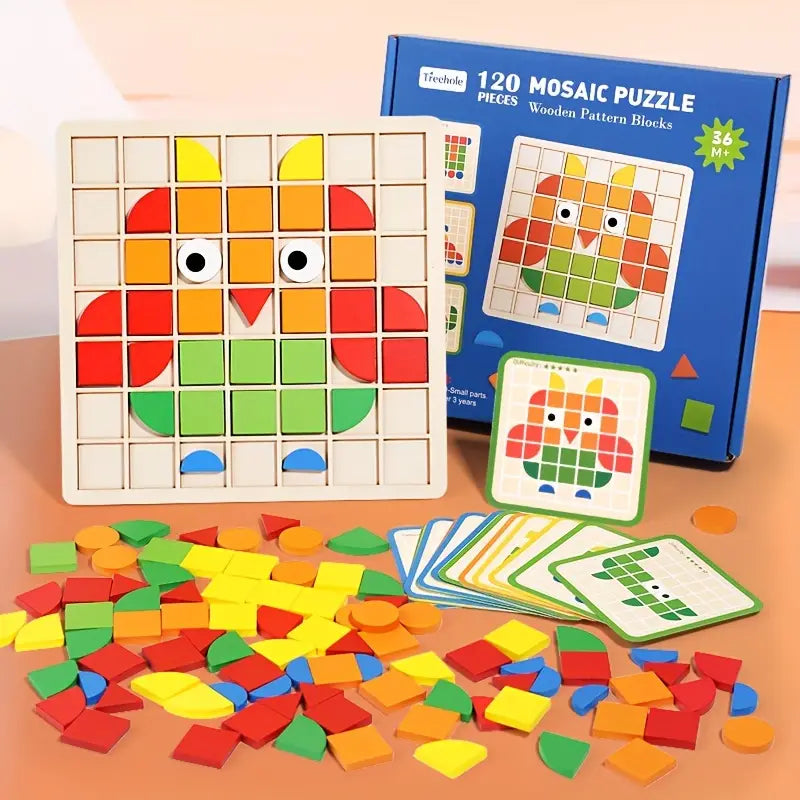 Montessori Houten Speelgoed Puzzel , Veelvormige 3D Mozaïek Puzzels Peuters