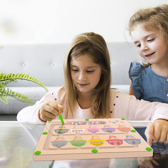 Montessori Houten Kleur Matching Leren Tellen Puzzelbord Magnetisch | Kleur & Getal Doolhof voor Kleuter