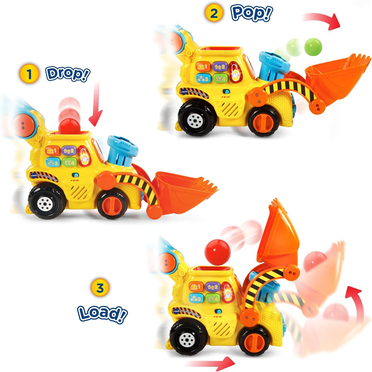 Pop-a-Balls Push & Pop Bulldozer | Bouwvoertuig Educatie Speelgoed voor kinderen van 1, 2, 3, 4 jaar