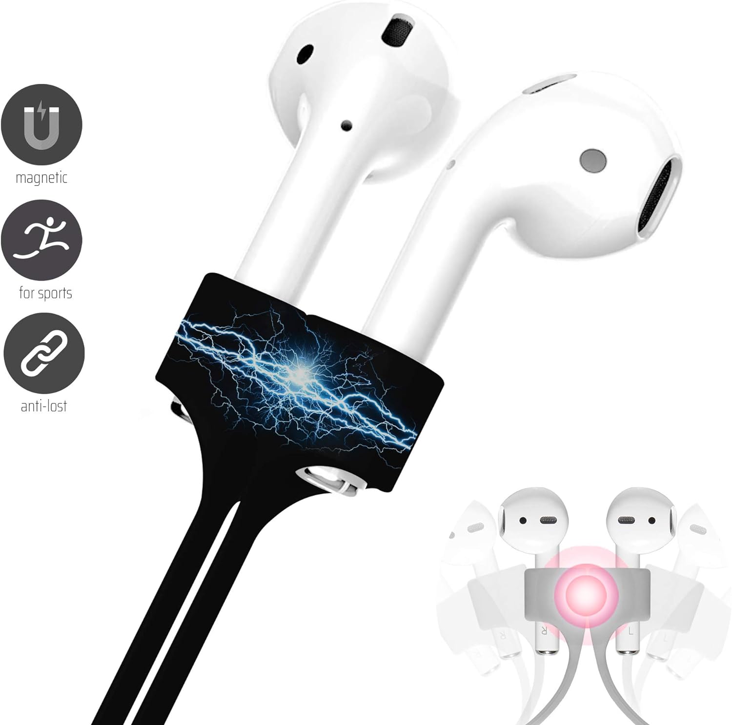 Draadloze Anti Verlies Koort voor Apple Airpods Grijs l Magnetisch en Duurzaam