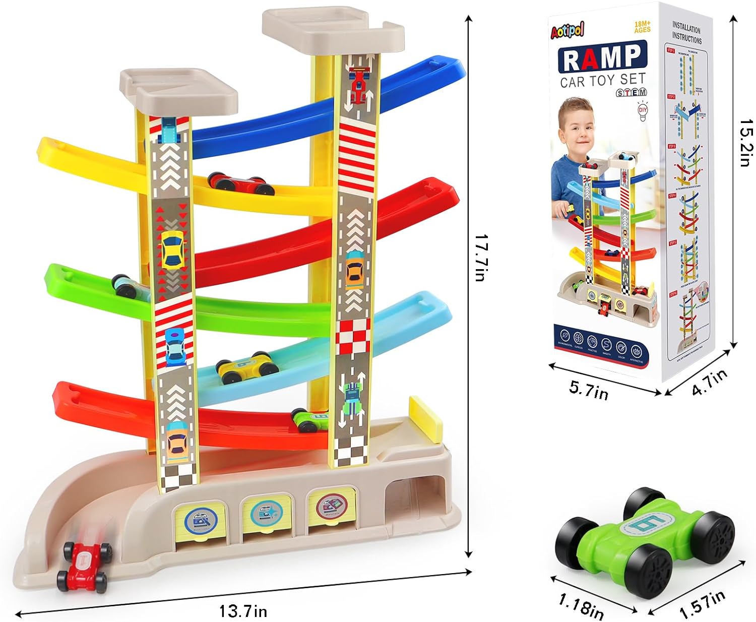 Auto Ramp Speelgoed met 6 Auto's & Racebanen - Montessori Peuterspeelgoed