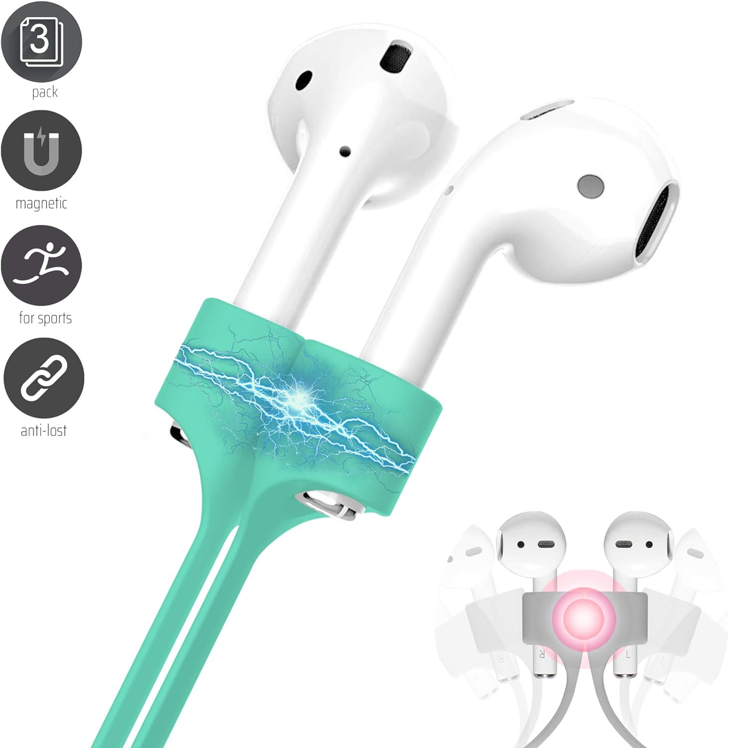 Draadloze Anti Verlies Koort voor Apple Airpods Grijs l Magnetisch en Duurzaam