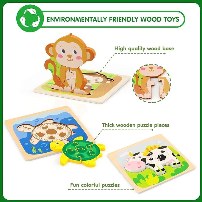 8-Delige Houten Montessori Puzzels | Baby Puzzels voor Peuters 1-3 jaar oud