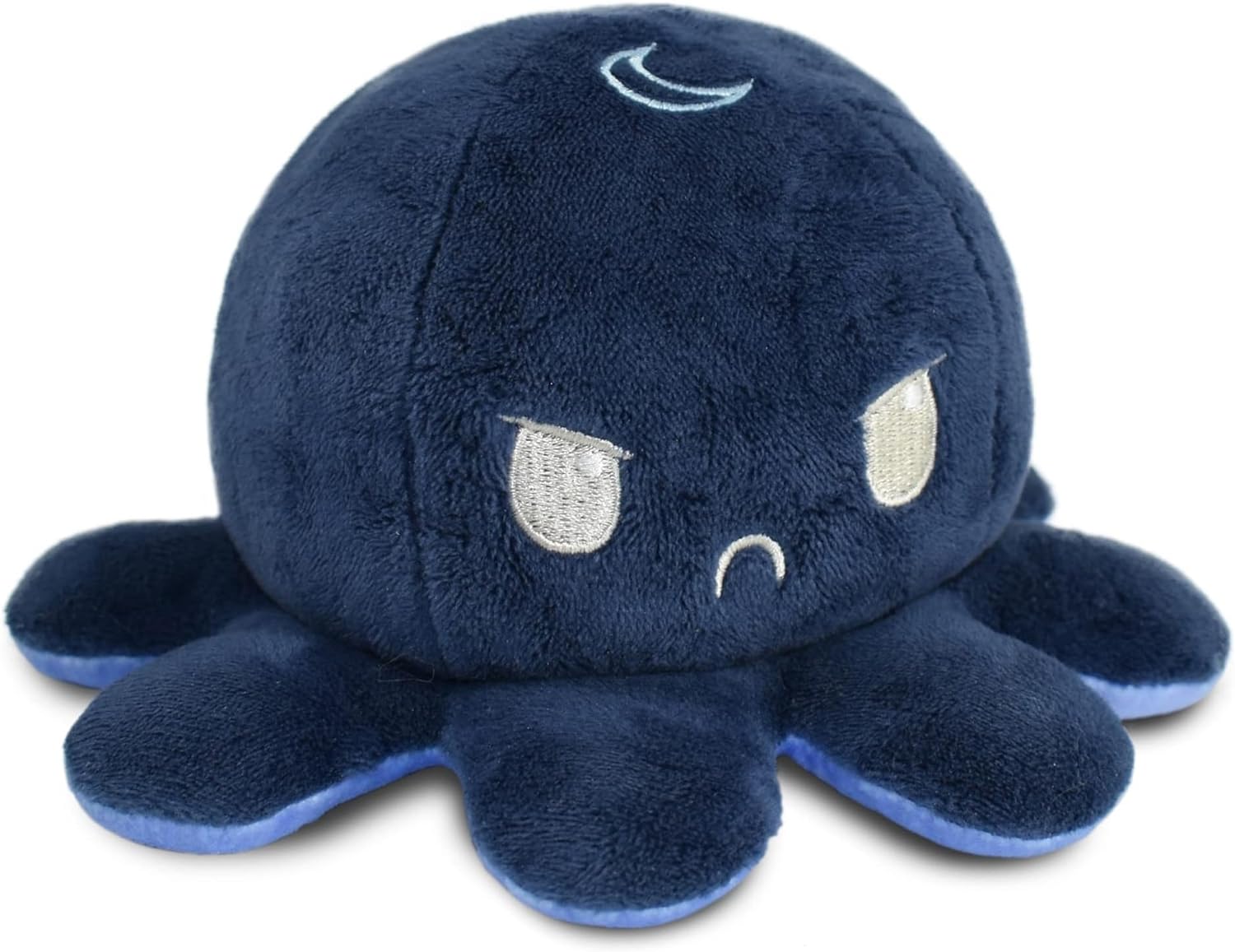 Omkeerbare Octopus Plushie - Paars + Blauw - Schattige Sensory Fidget knuffeldieren die je stemming laten zien, Boos Blauw + Gelukkig Paars, 4 inch