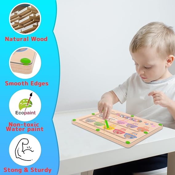 Montessori Houten Kleur Matching Leren Tellen Puzzelbord Magnetisch | Kleur & Getal Doolhof voor Kleuter