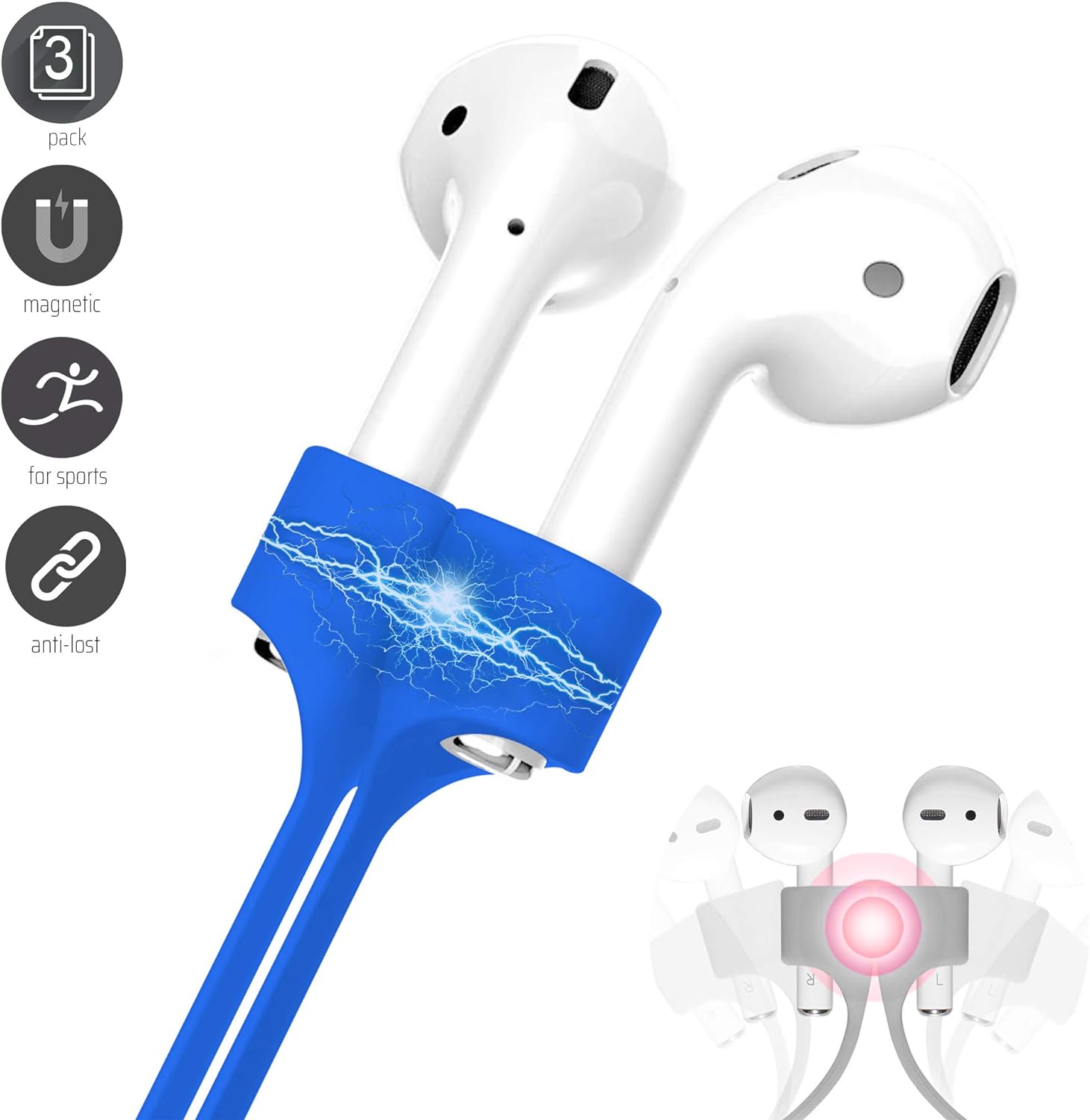 Draadloze Anti Verlies Koort voor Apple Airpods Grijs l Magnetisch en Duurzaam