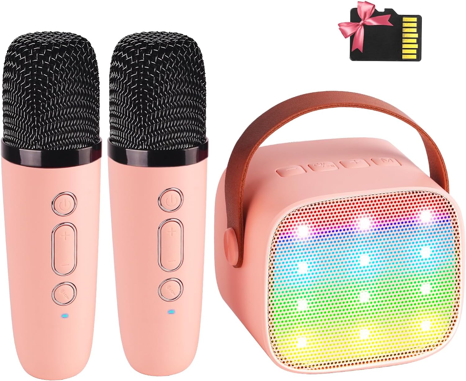 VoiceFun l Karaoke Machine Roze met 2 Microfoons voor Kinderen en Volwassenen l + Gratis SD 64GB