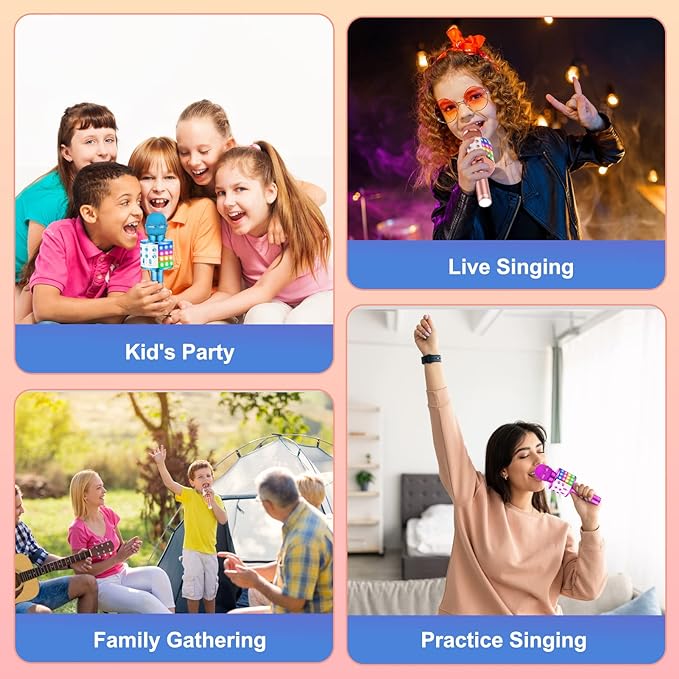 Karaoke Microfoon voor Kinderen l met Ledlicht, Draagbare Draadloze Bluetooth Microfoon