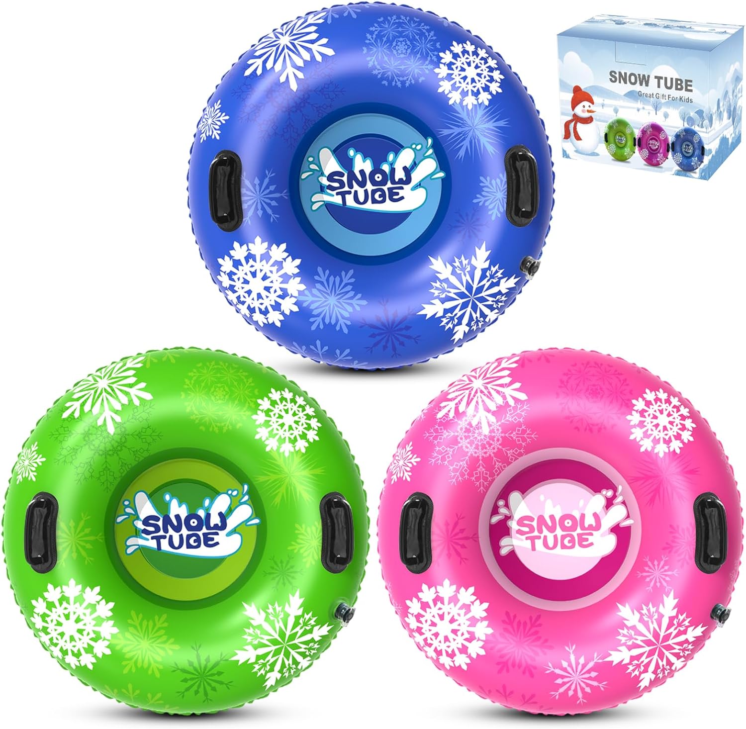 3-Pack Opblaasbare Sleetjes | Verdikte Zware Onderkant Slee met Handvatten voor Kinderen & Volwassenen Winter Outdoor Speelgoed