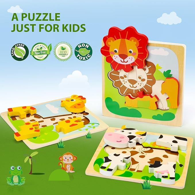 8-Delige Houten Montessori Puzzels | Baby Puzzels voor Peuters 1-3 jaar oud