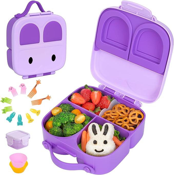 Kinderlunchbox met 4 Maaltijdbakken l Trommel voor Kinderen met verwijderbaar tussenschot