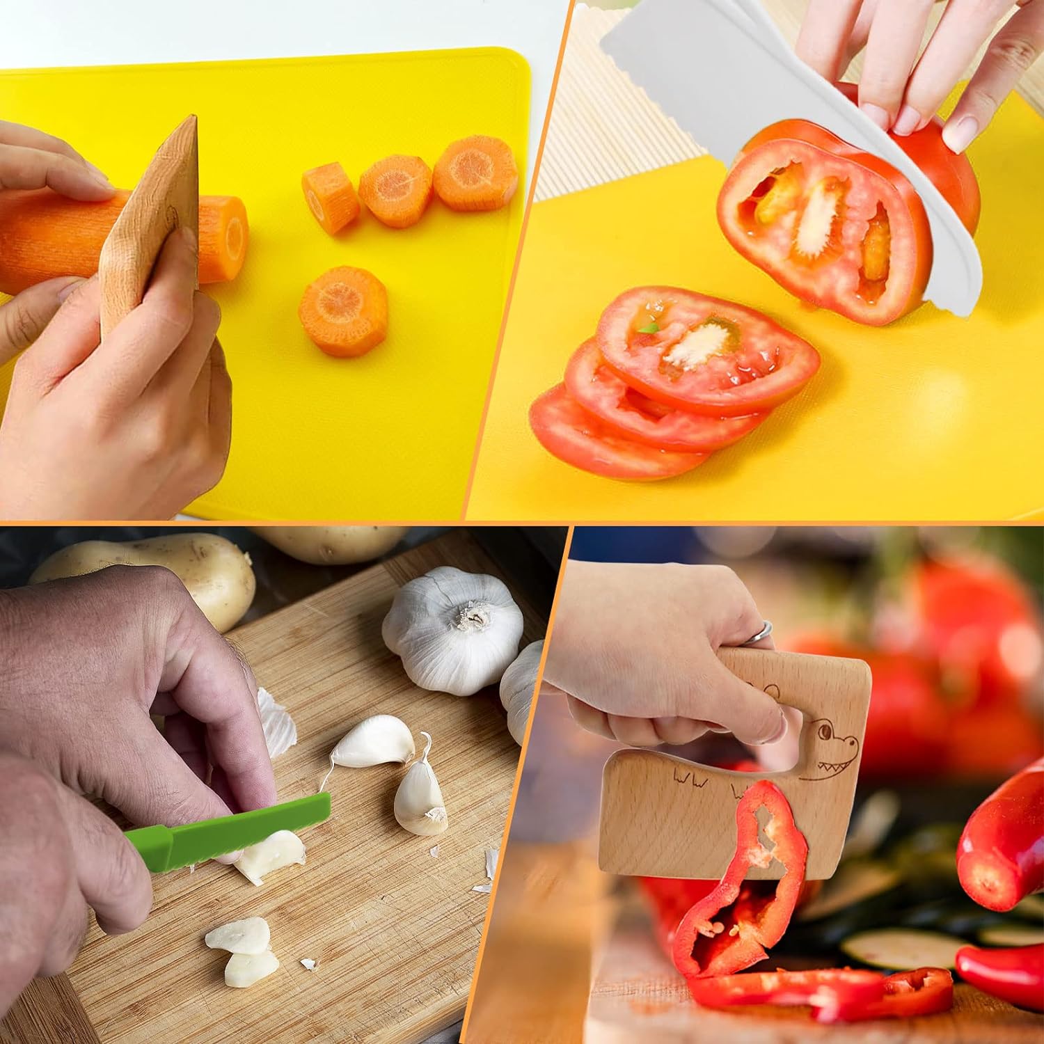 Kindermessen 11-delige houten Keukenset voor Kinderen l Snijden en Koken van Groenten of Fruit