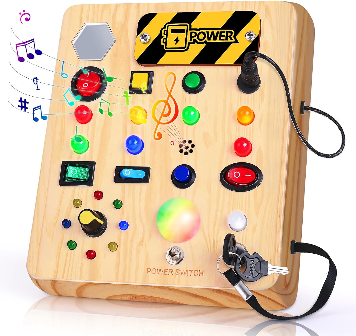 Montessori Peuter Busy Bord met Muziek l 25 LED's l Houten Kinderspeelgoed vanaf 1 Jaar