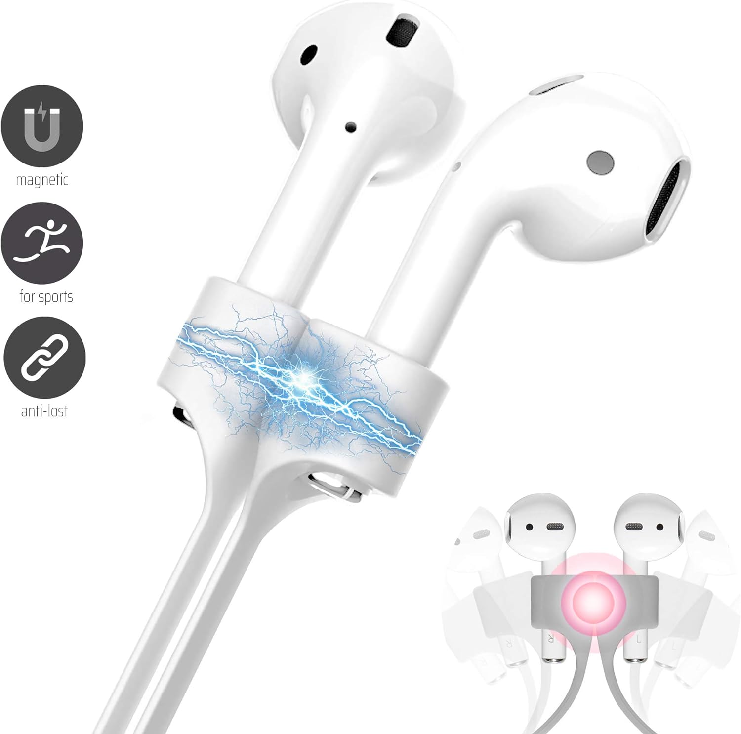 Draadloze Anti Verlies Koort voor Apple Airpods Grijs l Magnetisch en Duurzaam