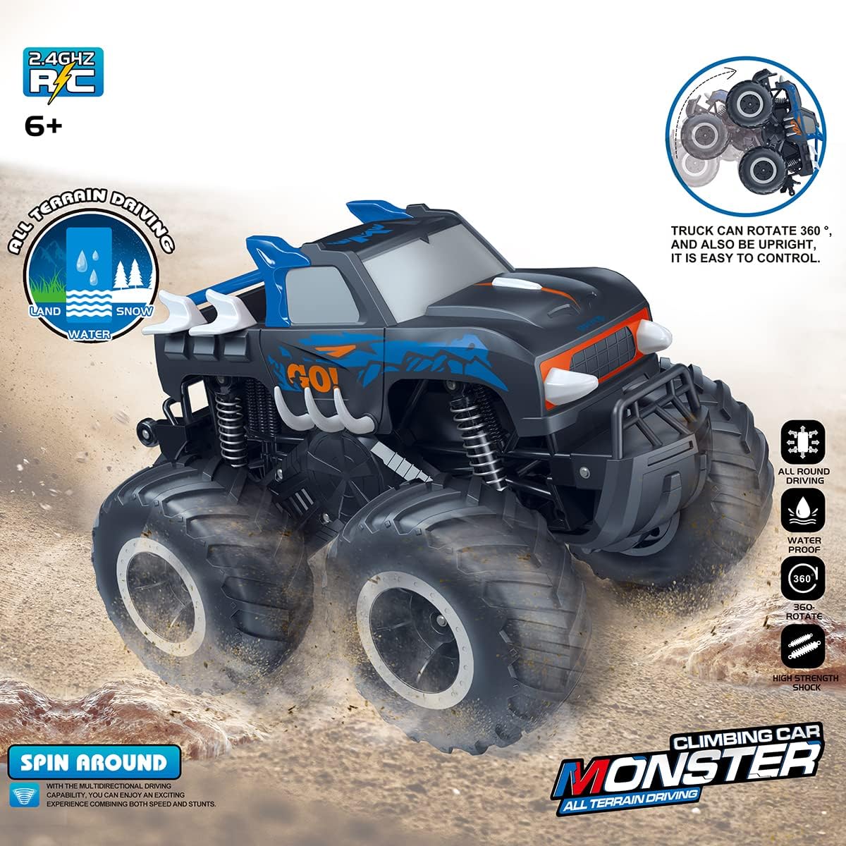 RC Bestuurbare Monster Truck l Waterdicht, 4WD, voor Alle Terreinen l Kinderen vanaf 6 Jaar