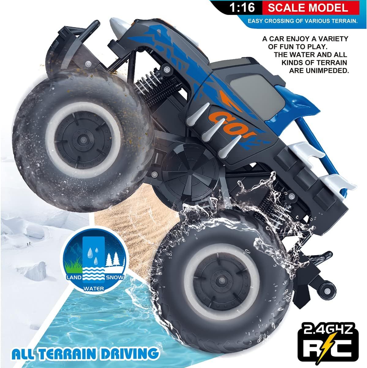 RC Bestuurbare Monster Truck l Waterdicht, 4WD, voor Alle Terreinen l Kinderen vanaf 6 Jaar