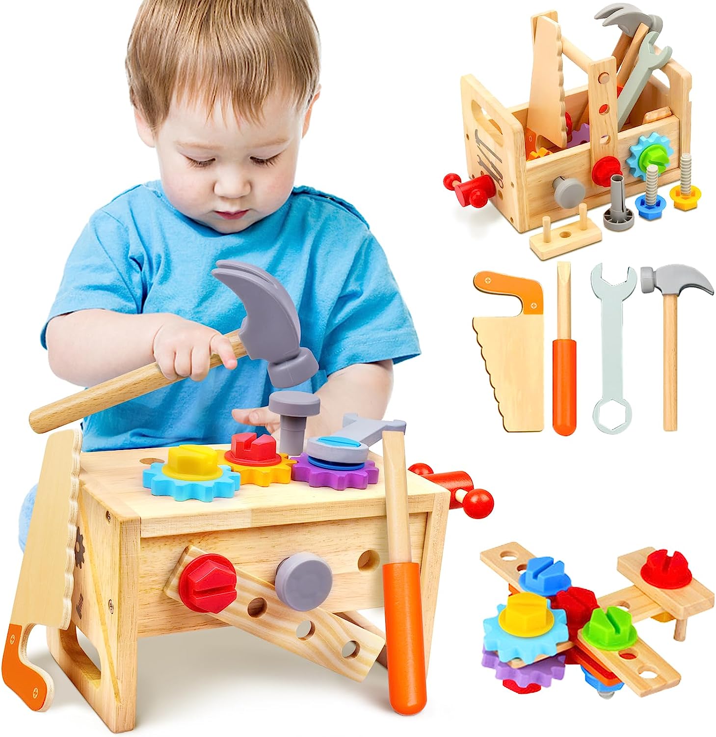 Houten Peuter Gereedschap met Doos, Montessori Educatief Speelgoed Baby Vanaf 6 Maanden