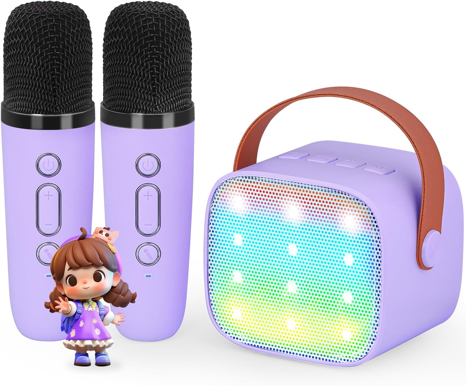 Karaoke Machine voor Kinderen | Mini Bluetooth Speaker met 2 Draadloze Microfoons | Verjaardagscadeau voor Meisjes 5+ Jaar