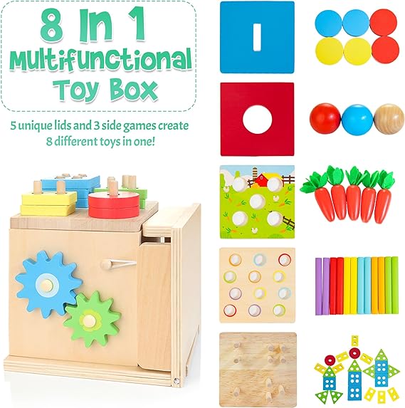 8-in-1 Houten Speelset Inclusief Voorwerp Permanente Doos l Montessori Speelgoed Peuters