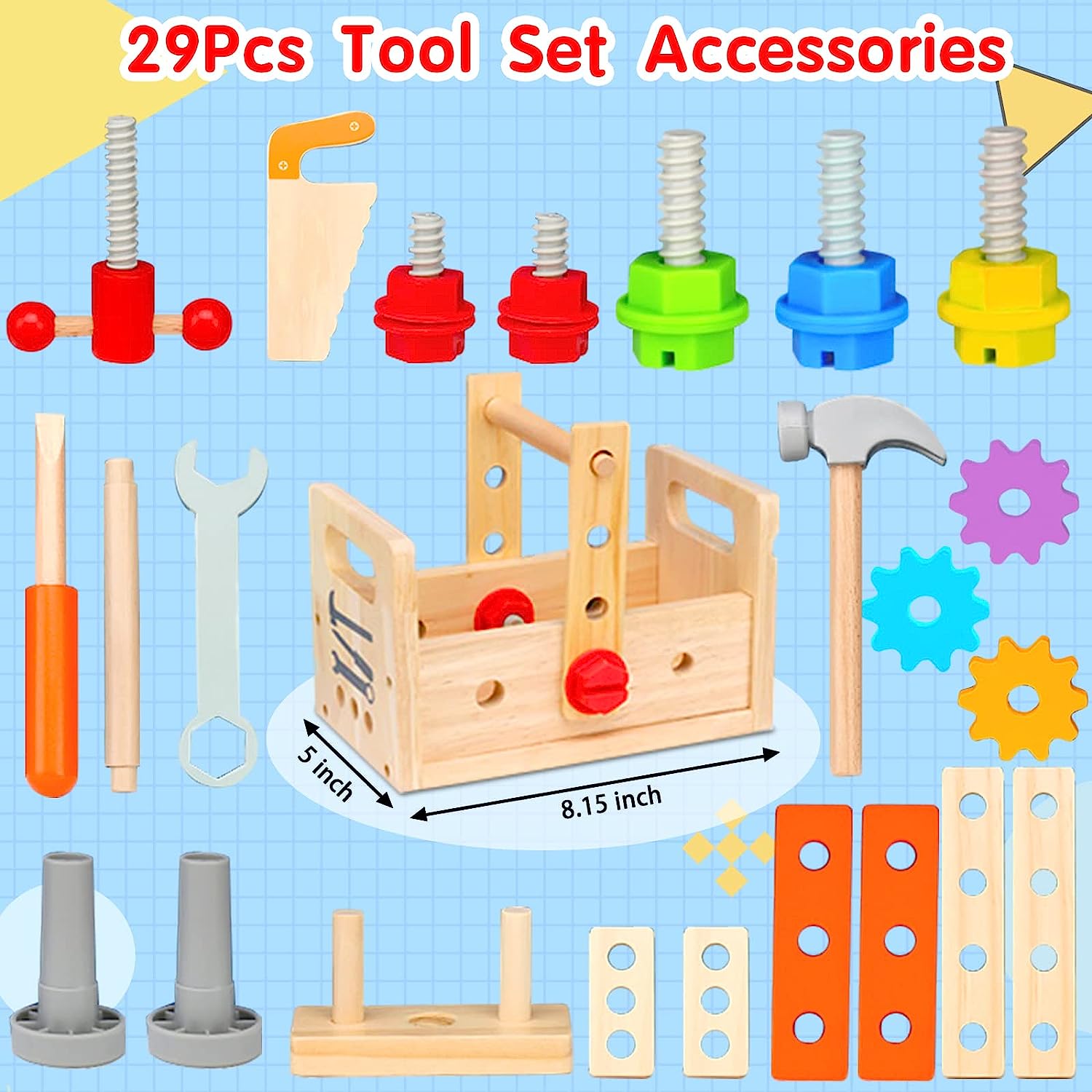 Houten Peuter Gereedschap met Doos, Montessori Educatief Speelgoed Baby Vanaf 6 Maanden