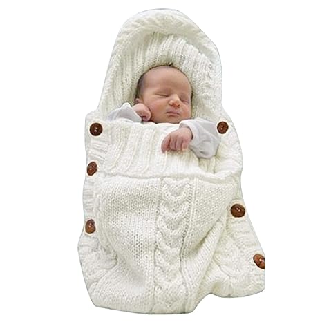 Geboorte Baby Wrap Deken Beige l Gebreide Slaapzak & Perfect voor Kinderwagen