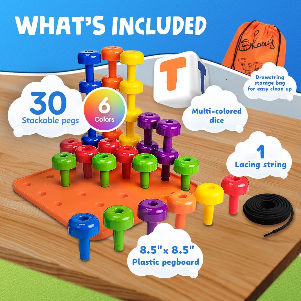 33-delige Montessori Pegboard Set | STEM Leer- en Sensorisch Educatief Speelgoed voor Kinderen van 2+