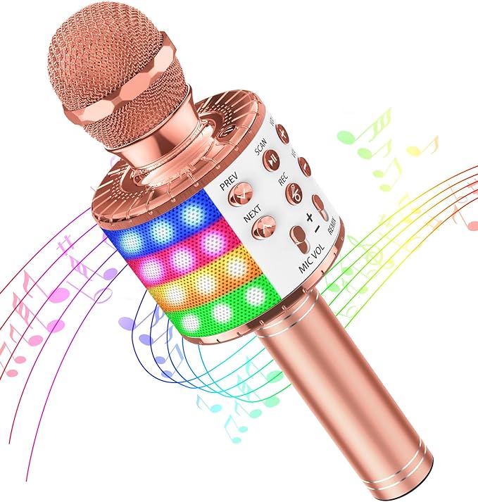 Karaoke Microfoon voor Kinderen l met Ledlicht, Draagbare Draadloze Bluetooth Microfoon