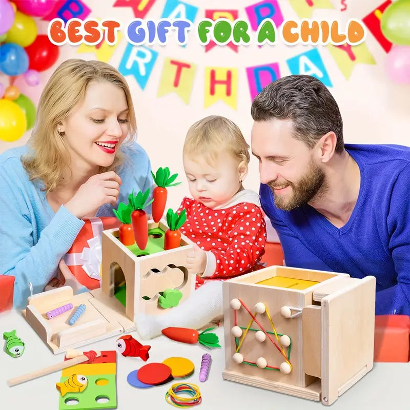 8-in-1 Houten Montessori Baby Box - Educatieve Speelset voor Baby 8 maanden