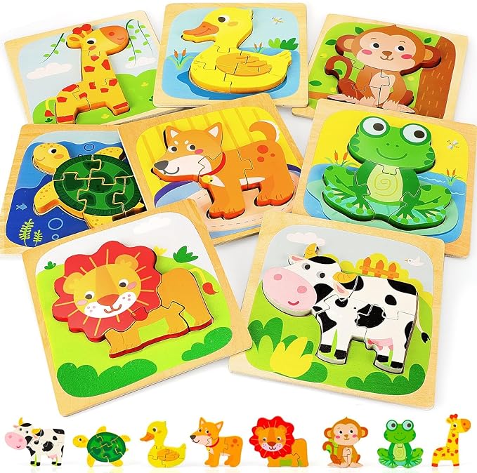 8-Delige Houten Montessori Puzzels | Baby Puzzels voor Peuters 1-3 jaar oud