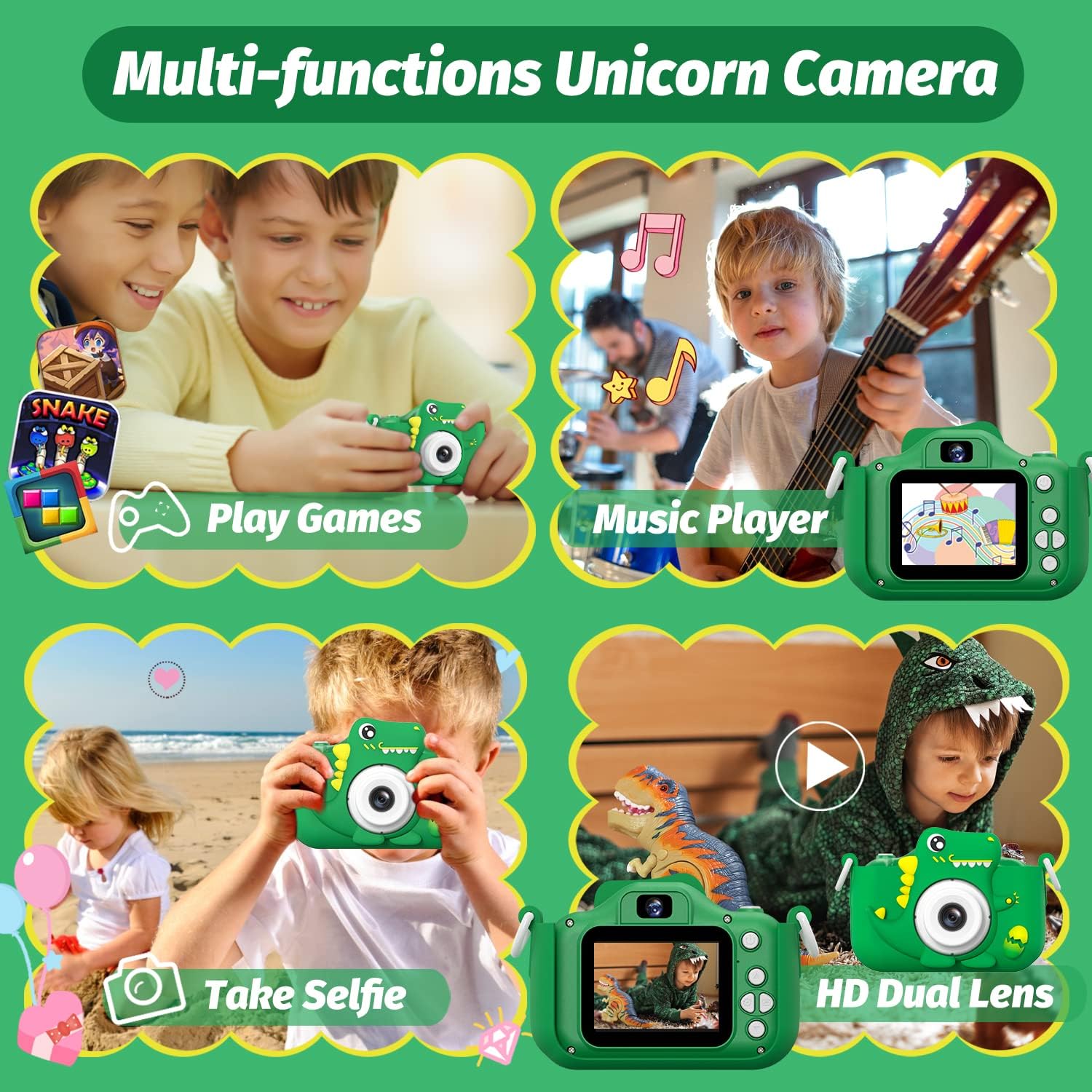 Dino camera voor Kinderen l 1080P HD l Speelgoed voor 3 4 5 6 7 8 9 jaar