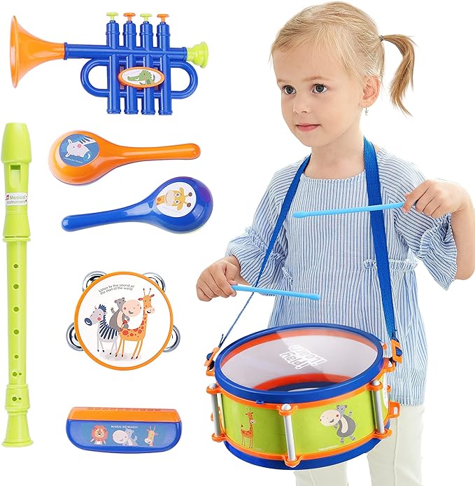 Peuter Muziekinstrumenten Speelgoed Set l met Drumstel, Baby Trompet, Percussie, Harmonica, Maraca, Fluit, Tamboerijn